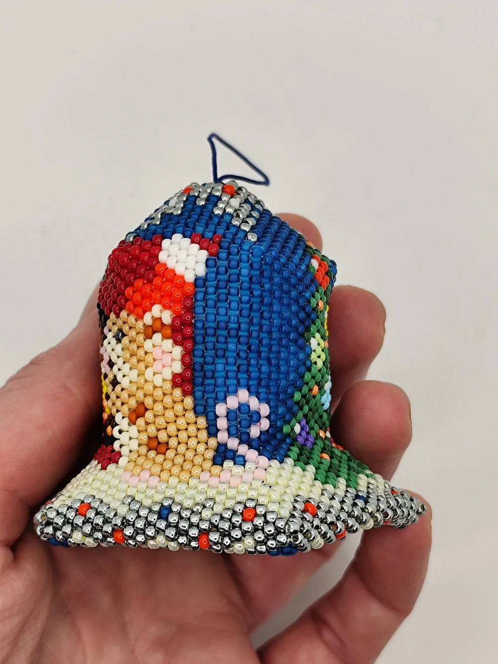 Handcrafted Beaded Holiday Bell Ornament in Multicolor